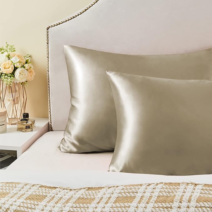 BEDELITE Satin Pillowcase with Zipper 2 Pack, Taupe Pillow Cases Standard Size, Super Soft and Cooling Similar to Silk Pillow Cases, Gift for Women Men(20x26 Inches)