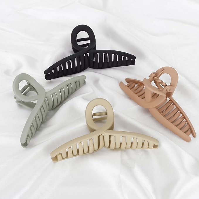 Big Hair Claw Clips Large Butterfly Hair Claws for Women 5.1" Oversize Matte Hair Clips for Long Thick/Thin Hair Accessories for Girl's 4 PCS (Black, khaki, Pink,Green)
