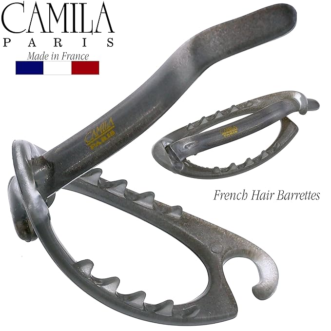 Camila Paris CP3114 French Hair Barrette Clip, Flexible Ponytail Holder No Metal Parts, Strong Hold Grip Hair Clips for Women, No Slip and Durable Styling Girls Hair Accessories, Made in France