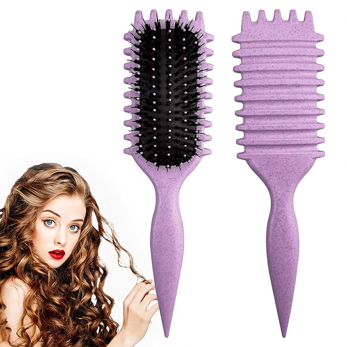 Curly Hair Brush,Curl Defining Brush,Boar Bristle Hair Brush for Combing and Shaping,Reduce Pulling and Curl Separation For Defined Curls(Purple)