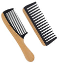 2Pcs Bamboo Wide Tooth Comb, Bamboo Fine & Wide Tooth Comb Anti-Static for Thick & Wavy Hair for Men Women Durable Eco-Friendly Natural Wood Finish, Ideal for Detangler Frizz Control