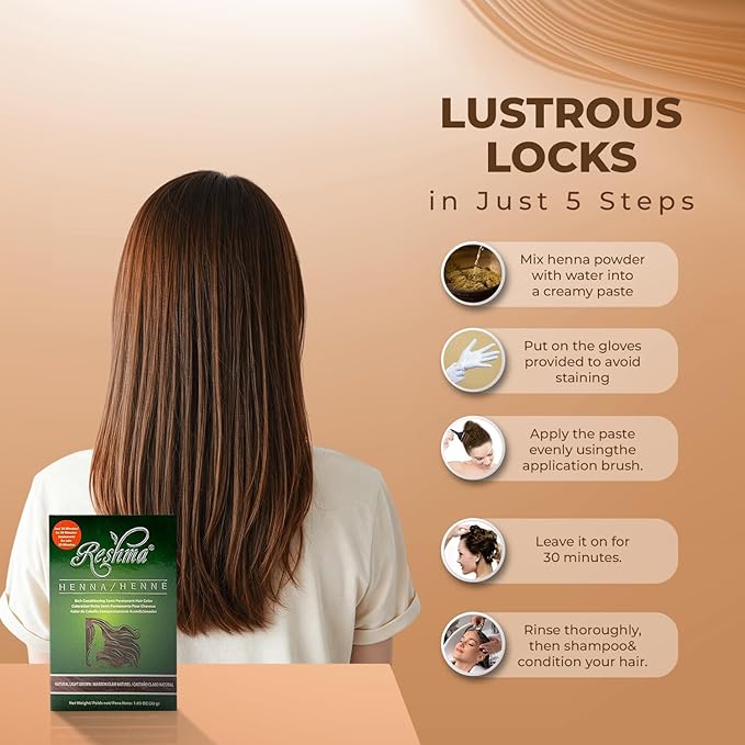 Reshma Beauty 30 Minute Henna Hair Color Infused with Organic Henna Lawsonia Inermis 100% Gray Coverage for Soft, Shiny Hair, Plant-Based Hair Dye—1.05 oz, Pack of 1 (Light Brown)
