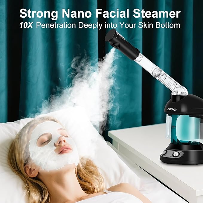 Facial Steamer, Nano Ionic Face Steamer for Facial Deep Cleaning Portable Ozone Steamer with Extendable 360° Rotating Arm, Humidifier for Home Salon Spa or Personal Care (Black)