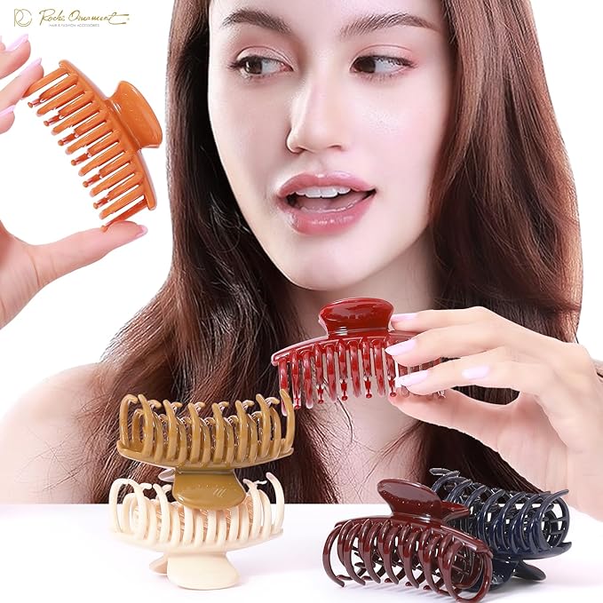 RC ROCHE 6 Pcs Double Claw Hair Clip Tooth Claw Clip Grip Tooth Jaw Clamps Thin Fine Hair Strong Hold No Slip Undo Clutchers for Women, Small Classic Multicolor