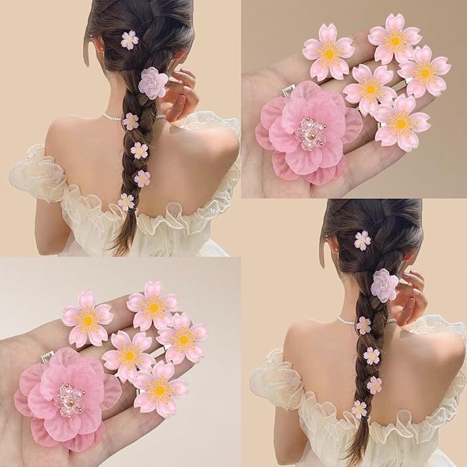 15PCS cherry blossom hair clip & 3PCSCamellia Flower y2k Hair Clips Set - Pink Blue Yellow Hard Floral Barrettes, Birthday Accessories Cute Flower Hair Clip for Toddler/Kids Girls
