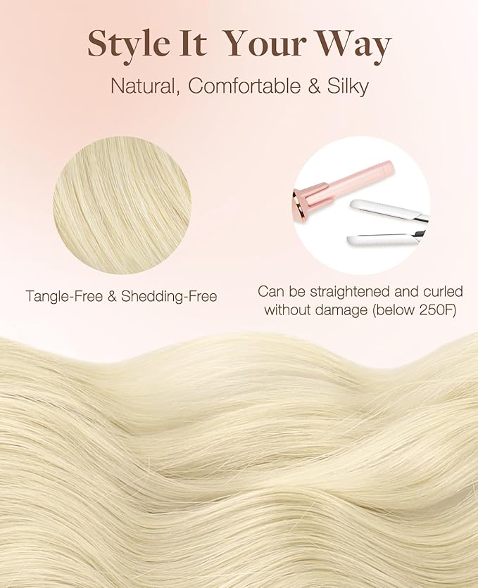 GOO GOO Invisi Edge Tape in Hair Extensions Human Hair, 60A Platinum Blonde, 10pcs 24inch 30g, Virgin Remy Hair, Seamless Injected Tape, Natural Look