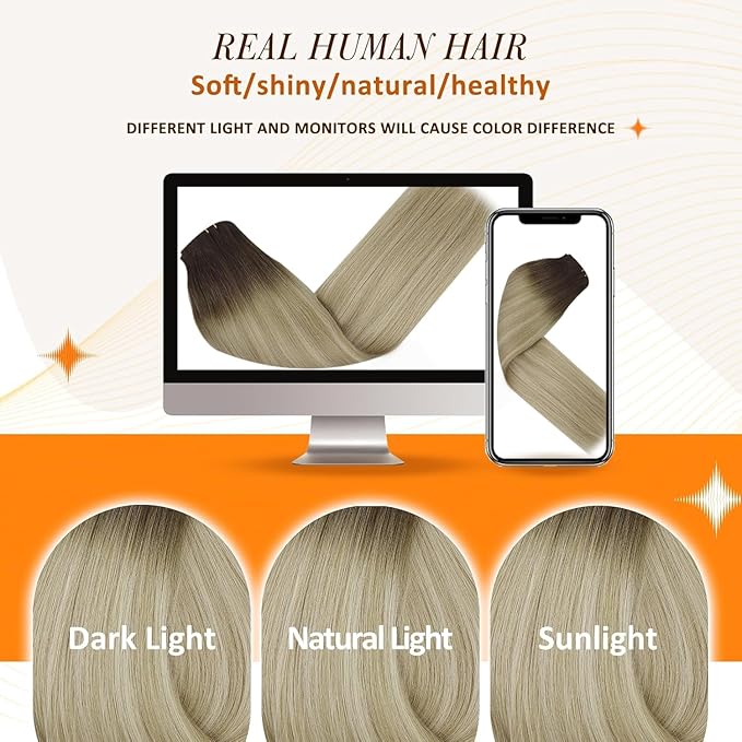 Full Shine Seamless Hair Extensions Clip in Dark Brown to Blonde Clip in Hair Extensions Real Human Hair 20 Inch Remy Hair for Women Full Head Softness 8 PCS 120 G