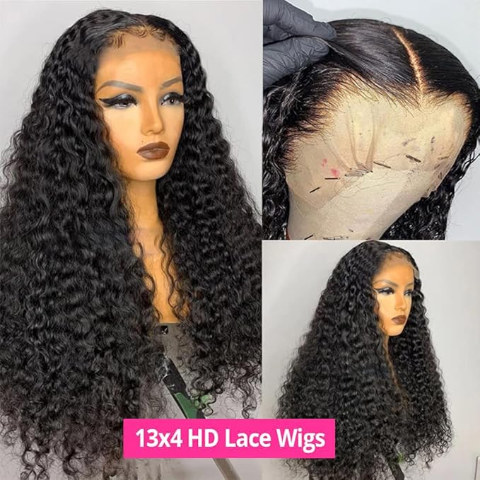 bangjazz 180% Density HD Lace Front Wigs Human Hair Deep Wave Wig 13x4 Lace Frontal Wigs Human Hair 24 Inch Curly Wigs for Black Women Pre Plucked Natural Hairline Natural Color