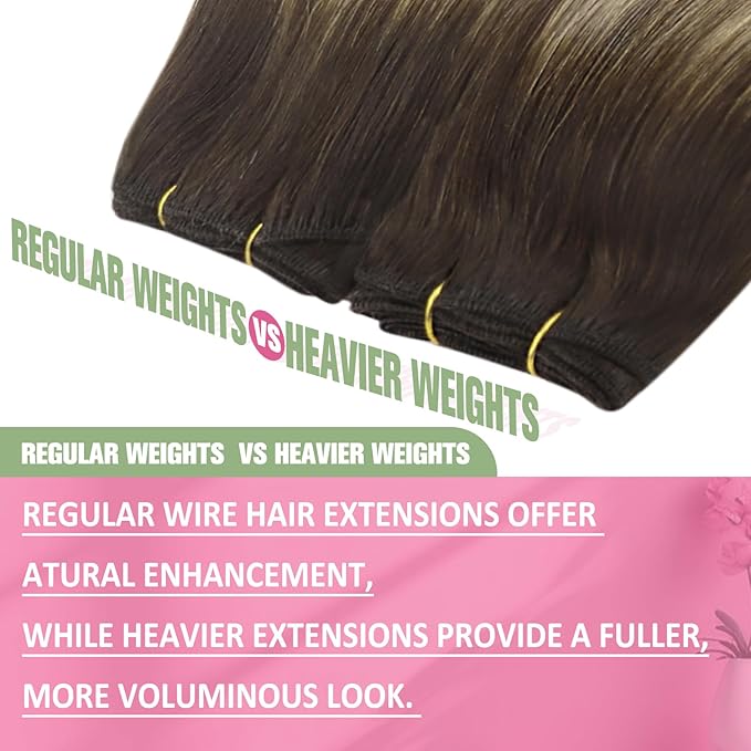 YoungSee Human Hair Wire Extensions Balayage Hair Extensions Wire Ombre Dark Brown with Ash Blonde One Piece Hair Extensions Real Human Hair for Natural Look 18Inch 80G