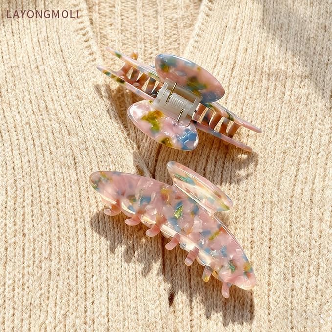 French Hair Claw Clips for Women Grils,4 Inch Strong Hold No Slip Grip Accessories Acetate Material,Not Easily Damaged,Thick or Thin Hair (Pink & Blue)