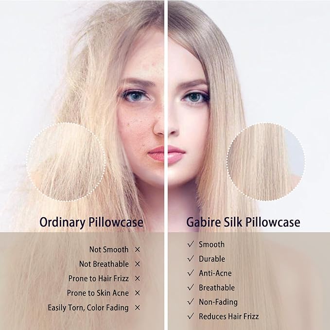 Mulberry Silk Pillow Cases Set of 2, Both Sides Real Silk Pillowcase for Hair and Skin Prevent Acne Pillowcase Organic Silk Pillowcases 2 Pack with Hidden Zipper, White, Standard (20"×26")