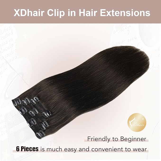 XDhair Clip in Hair Extensions Real Human Hair 20 Inch 120g Natural Straight Human Hair Clip in Extensions for Woman, Soft Straight 6pcs Per Set with 18 Clips Double Weft #1B