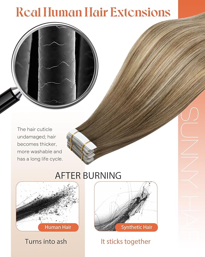 Sunny Hair Tape in Hair Extensions Human Hair, Human Hair Tape in Extensions Light Brown Balayage Blonde Hair Extensions Real Human Hair Tape in 12Inch 30g