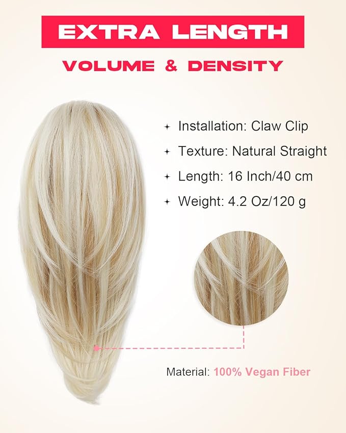 Ponytail Extension – 16” Claw Clip in Ponytail Hair Extensions Natural Soft Synthetic High Pony Tail Hairpieces for Women (Dirty Blonde, 16 inch)