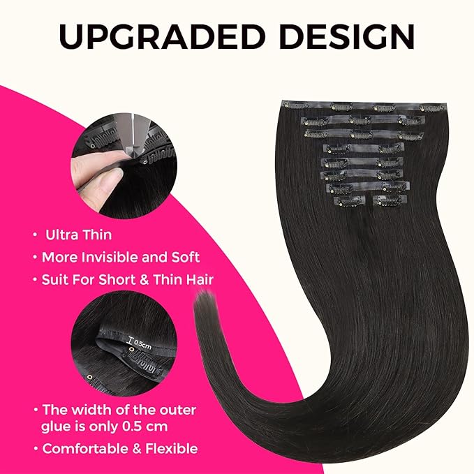 Lashey Light Yaki Straight Seamless Clip in Hair Extensions Human Hair 130g 9pcs 18 Inch Natural Black Clip in Hair Extensions for Women PU Clip ins with Invise Edge