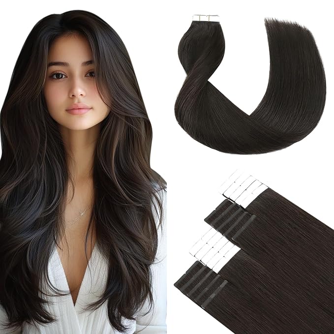 SURNEL Tape in Hair Extensions Human Hair Color 2 Darkest Brown 18 inch Tape in Hair Extensions 20 pcs 50g(#2-18)