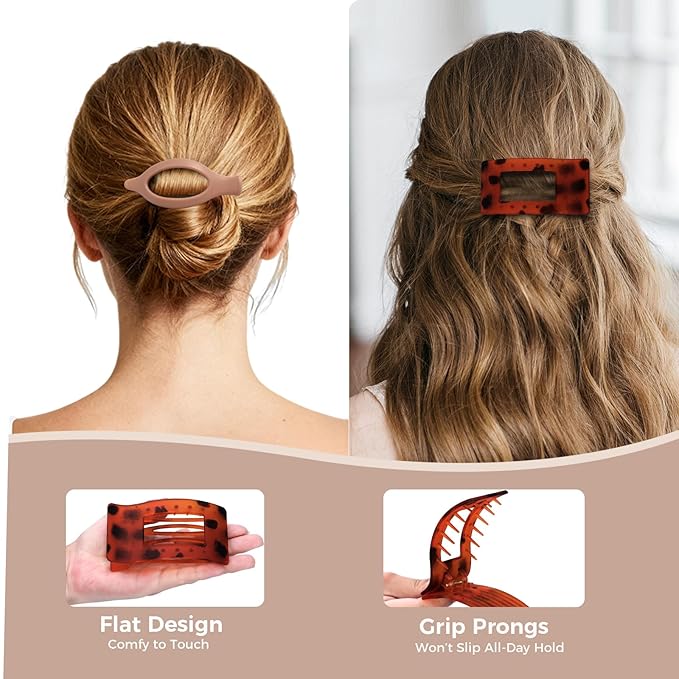 6 Pack Flat Hair Clips for Women Girls, French Flat Claw Clips for Think Hair Thin Hair with Strong Hold, Non-Slip, Matte Classic Barrettes for All Hair Styling