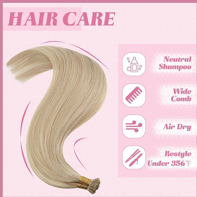 YoungSee I Tip Extensions Blonde Itip Hair Extension Real Human Hair Ash Blonde Highlight Bleach Blond Itip Hair Extension 16 Inch 60s 50g I-Tips Human Hair for Women
