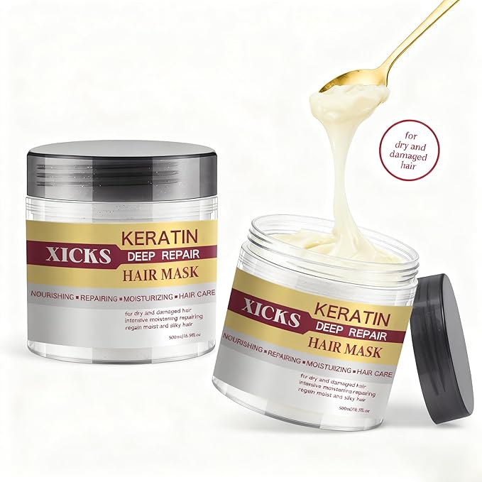Keratin Hair Mask - Deep Repair, Nourishing & Moisturizing for Dry, Frizzy, Damaged & Chemically Treated Hair, 500ml/16.9fl oz