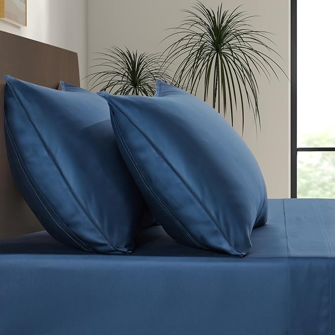 Luxury Bamboo Market | Queen Envelope Pillowcase Set | 100% Viscose Made from Bamboo | Organically Grown | Ultra Soft | Cooling | 2pcs [Midnight Blue]