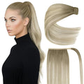 Ve Sunny Hair Extensions Ponytail Real Human Hair Wrap Around Clip in Ponytail Hair Extensions Straight Extensions Human Hair for Women Ash Grey Balayage Platinum Blonde 22inch 80G