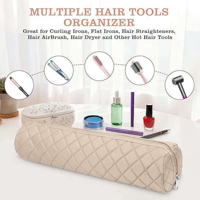 Large Hot Hair Tools Organizer Bag Portable Travel Heat Resistant Storage Case Pouch for Curling Irons, Flat Irons, Hair Straighteners and Styling Tools(17.7" x 3.9")