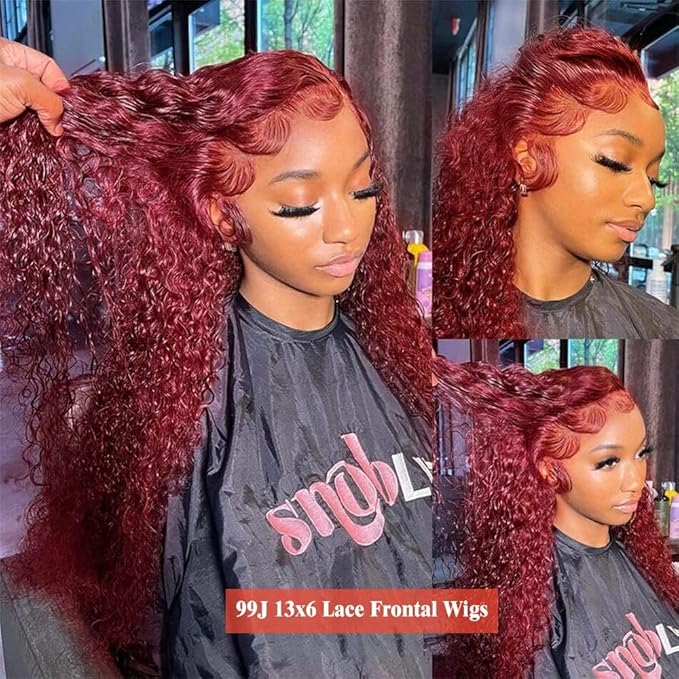 26 Inch 99J Burgundy Deep Wave Lace Front Wigs Human Hair 200% 13x6 Lace Front Wigs Human Hair Glueless HD Lace Frontal Wigs for Women