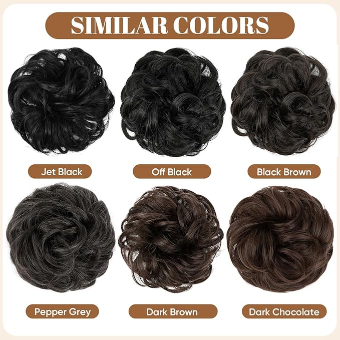 CJL HAIR Large Messy Bun Hair Piece Wavy Curly Scrunchies Synthetic Chignon Ponytail Hair Extensions Thick Updo Hairpieces for Women Pepper Grey