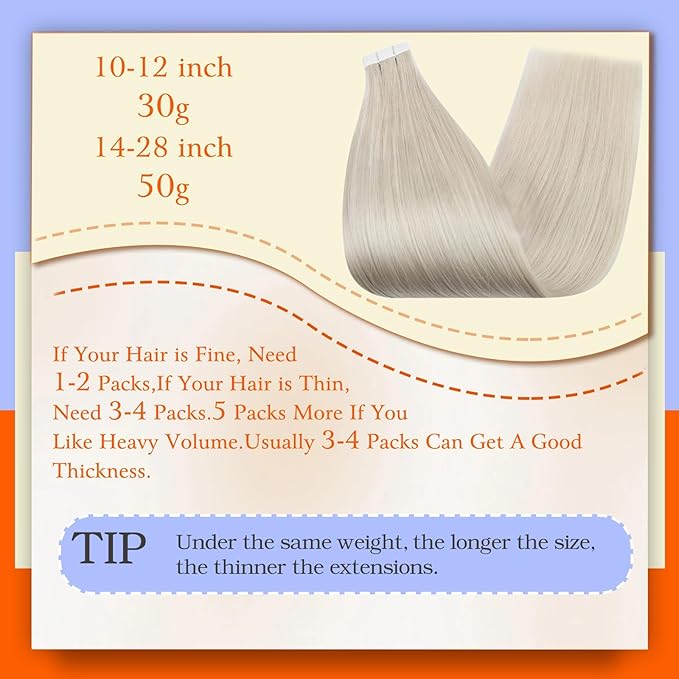 Full Shine Blonde Tape in Hair Extensions Human Hair Color 1000 Ice Blonde Double Sided Tape in Extensions Human Hair 14Inch Hair Extensions Real Human Hair for Women 50G Remy Natural Straight 20Pcs