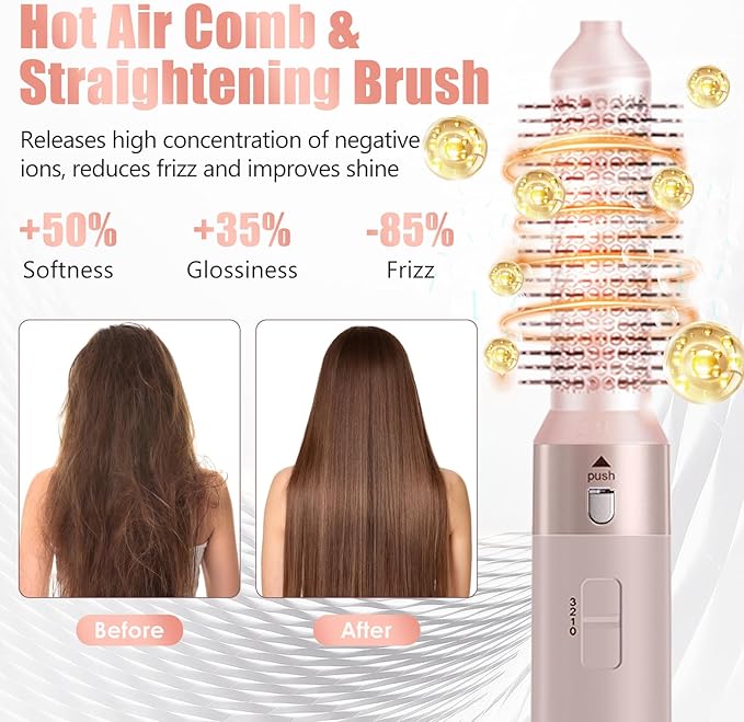 5 in 1 Blow Dryer Brush, Negative Ion Hair Dryer Brush Set Hot Air Brush Auto Air Styler Curling Wrap Air Curler, Detachable Hair Styling Tools for Curling Volumizing Straightening, 3 Temp