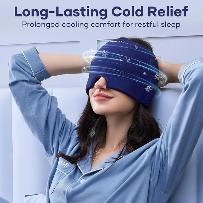 Migraine Relief Cap, Headache Relief Cap Mask Products, Cooling Odorless Gel Ice Head Wrap for Tension, Stress,Hangover & Puffy Eyes