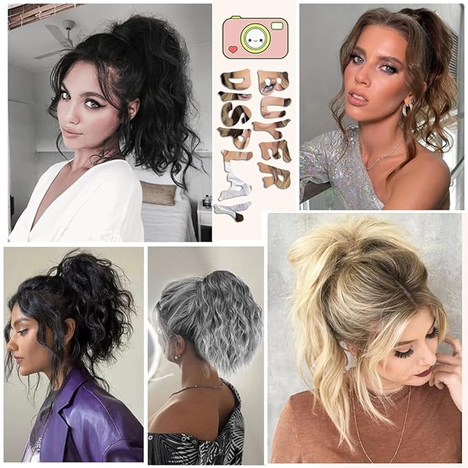Ponytail Extension,12 Inch Drawstring Ponytail Hair Extensions for Women Synthetic Curly Wavy Fake Pony Tails Hair Pieces for Daily Party Use (1B)