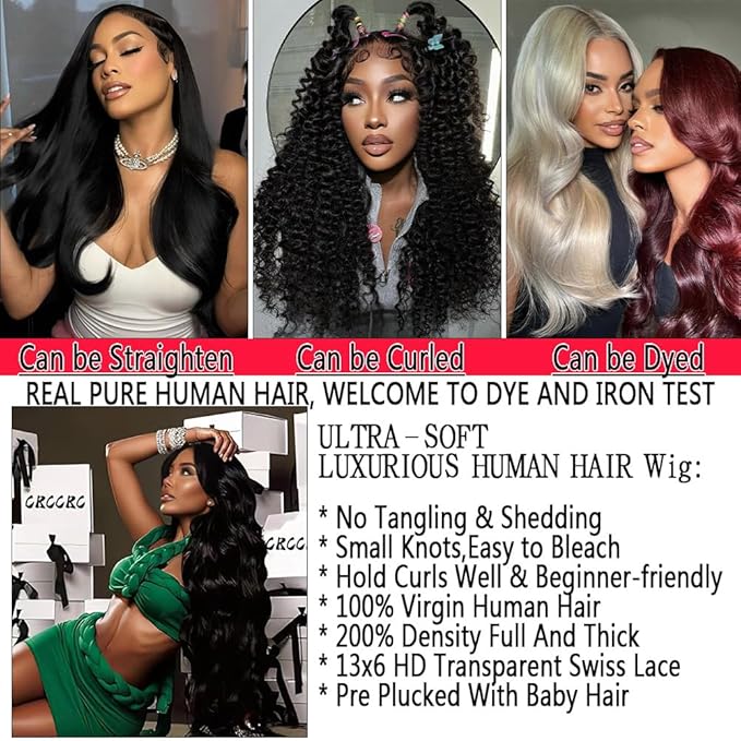13x6 Body Wave Lace Front Wigs Human Hair Pre Plucked 200% Density HD Lace Front Wigs Human Hair for Women 10A Glueless Wig 26 Inch