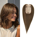 3x5 Inch Injected Silk Base Hair Toppers for Women, 12 Inch Length 130% Density Real Human Hair Pieces #2A Brown