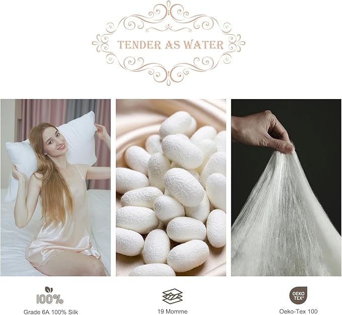 100% Mulberry Silk Pillowcase 2 Pack,King Size Silk Pillow Cases for Hair and Skin,Silky Smooth Bed Pillow Cover with Hidden Zipper,Natural Silk Pillow Case Set of 2 (Champagne, King 20X36)