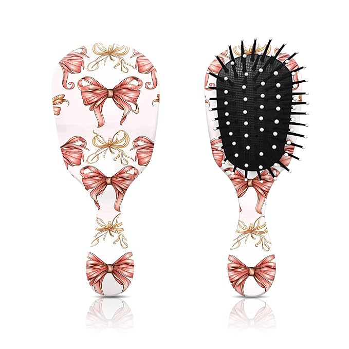 Mini Hair Brush,Cute Detangling Travel Hair Brush,Soft Bristles for Effortless Tangle Removal,Detangler Hairbrush for Women Men Boys Girls Kids Wet Dry All Hair Types (Pink Bow, Mini)