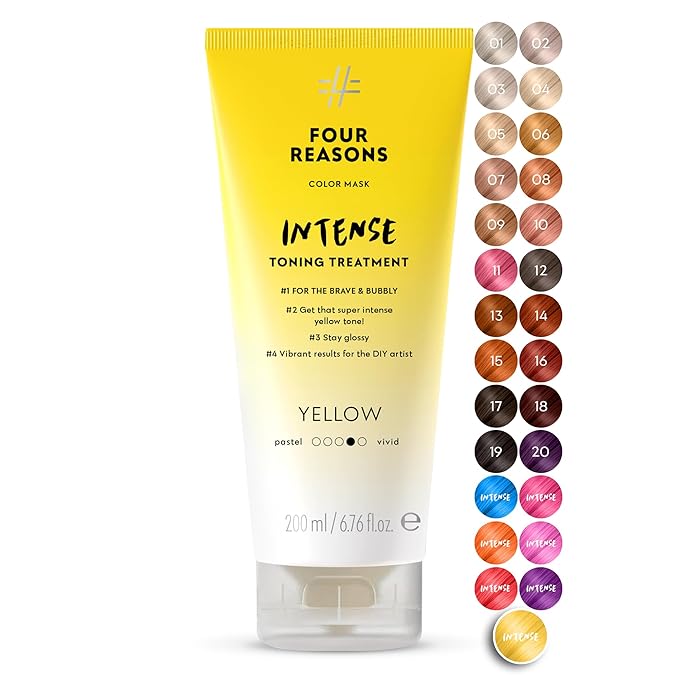 FOUR REASONS Color Mask INTENSE- Yellow – (27 Colors) Intensive Toning Treatment - Color Depositing Conditioner – Semi Permanent Hair Dye for Lightened and Colored Hair– 100% Vegan, 6.76 fl oz