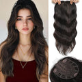 Hair Topper, 360° 3D Hair Toppers for Women with Thinning Crown, 20 Inch Long Wavy Curly Hair Pieces Clip in Bangs (Dark Brown Mixed Chestnut, 20 inch, Side Bangs)