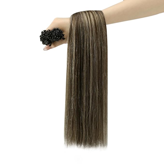 YoungSee Ombre Utip Hair Extensions Balayage Brown Ombre Blonde U Tip Extensions Ombre 18In 50s/50g Silky Straight