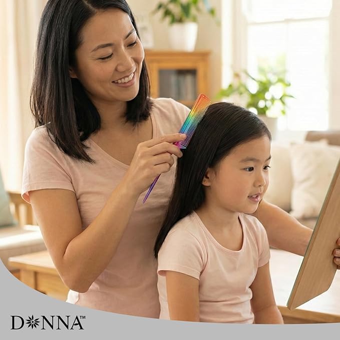 DONNA Bone Tail Comb – Assorted Color Pastel Styling Comb for Sectioning, Volume & Parting – Fine Tooth Hair Comb for Women, Men & Professionals (RAINBOW)