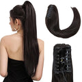 Hairro Clip On Ponytail Hair Extensions Jaw On Claw Clip Ponytails Real Hair Long Jaw/Claw Pony Tail With Clips Hairpieces For Women 22 Inch 120g #1B Natural Black