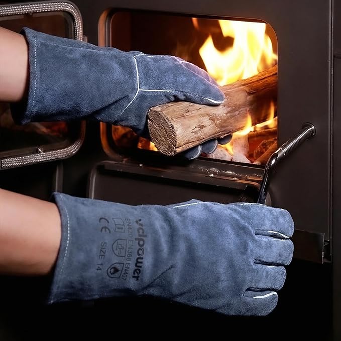 Welding Gloves Fire Heat Resistant Fireproof Leather for Welding Fire Pit Wood Stove Campfire Furnace BBQ Baking,Grill Oven Stick Mig Tig Gear Gift for Man L