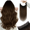 YoungSee 130G Wire Hair Extensions for Women Brown Wire Hair Extensions Human Hair Darkest Brown Mix Medium Brown Balayage Human Hair Fish Line Extensions 22Inch
