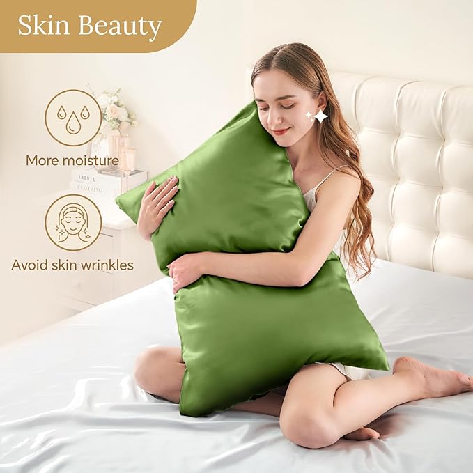 INFIIXSO Mulberry Silk Pillow Case King Size, Silk Pillowcase with Hidden Zipper 20"x36", Extraordinary Smooth and Soft Pillow Cases for Hair and Skin(Cedar Green, 1 Pack)