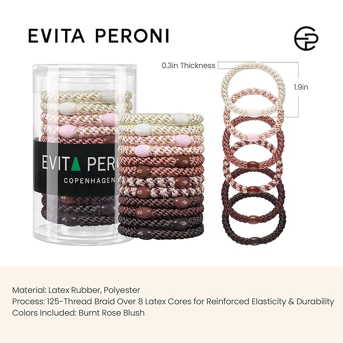 EVITA PERONI 12 Pcs Hair Ties, High Elastic Ponytail Holders, Hair Ties No Damage for Thick Curly Hair Women Men (Burnt Rose Blush)