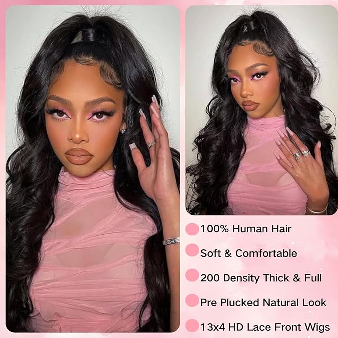 24 Inch Body Wave Lace Front Wigs Human Hair 13x4 HD Transparent Lace Front Wigs for Black Women Glueless Frontal Wigs Human Hair 200 Density Pre Plucked