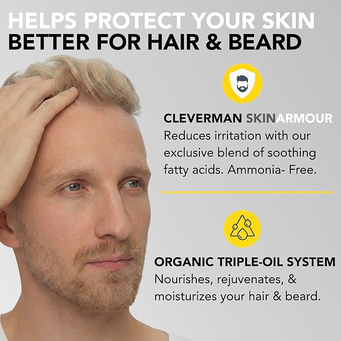 2X Reusable Hair & Beard Dye System for Men – Up to 10 Uses | 7-Minute Natural-Looking Gray Coverage | No-Drip Cream with SkinArmour® – Cleverman (Lightest Blond)