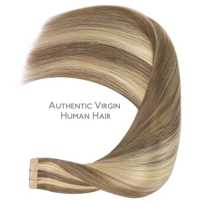 WENNALIFE Tape in Hair Extensions Human Hair, 20pcs 50g 18 inch Ash Brown with Platinum Blonde Highlights Remy Hair Extensions Straight Human Hair Tape in Extensions Skin Weft Tape Extensions