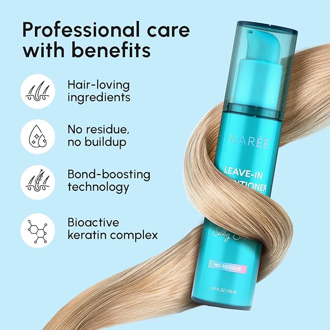 MAREE Leave In Conditioner for Dry Damaged Hair - Leave In Conditioner for Curly Hair Care - Color Treated Hair Moisturizer for Women & Men with Keratin & Argan Oil - Acondicionador Para Cabello