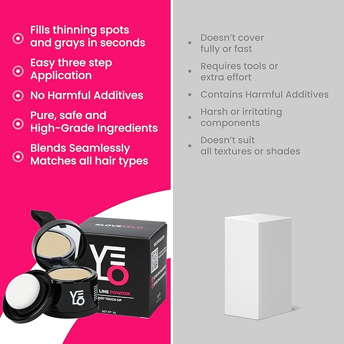 VELO Hairline Powder–MEDIUM BLONDE Hair Root Touch Up Powder for Women & Men–Instantly Covers Gray Hair, Thinning Hair & Bald Spots–Sweatproof Root Cover Up–Puff & Mirror Compact, 13 Shades